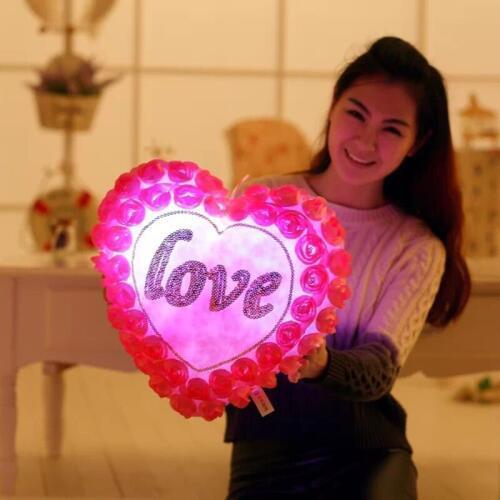 38cm Pink Red Love Pillow glowing Rose love pillow plush toy Love letter glow Rose pillow Romantic Birthday Valentines Day Gift