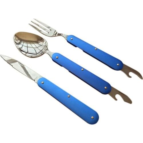 Camping Dishes Stainless Steel Tableware Folding Knife Spoon Fork Utensils for Picnic Hike Travel Tableware Kits LBShipping
