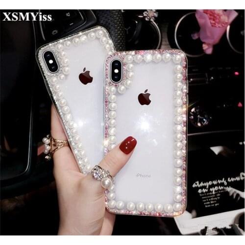 XSMYiss Luxury Rhinestone Diamond Bling Claw Chain Crystal pearl Phone Cases Cover for iPhone 12 X XS MAX XR 5S 6S 7 8 PLUS Case