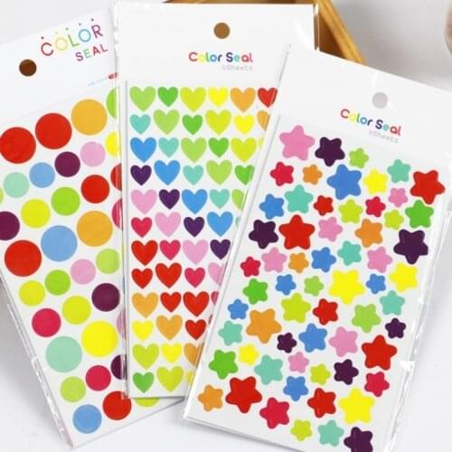 6pcs/set PVC Notebook Decoration Stickers for Children Kids Book Diary Self-adhesive Stars Hearts Dots DIY Sticker 15*9.5cm