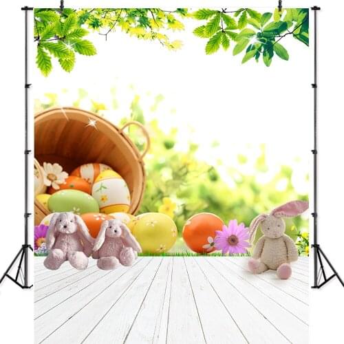 Seekpro Background Happy Easter Party Meadow Eggs Flowers Bunny Garden Wood Floor Children Portrait Backdrops for Photography