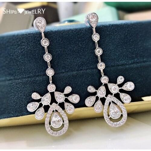 Shipei Luxury 925 Sterling Silver Created Moissanite Gemstone Engagement Bohemia Tassel Drop Dangle Earrings Studs Fine Jewelry