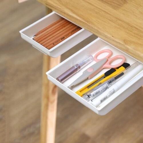 Self-adhesive hidden storage box under desk drawer desk organizer under folder stationery case supplies pencil makeup holder