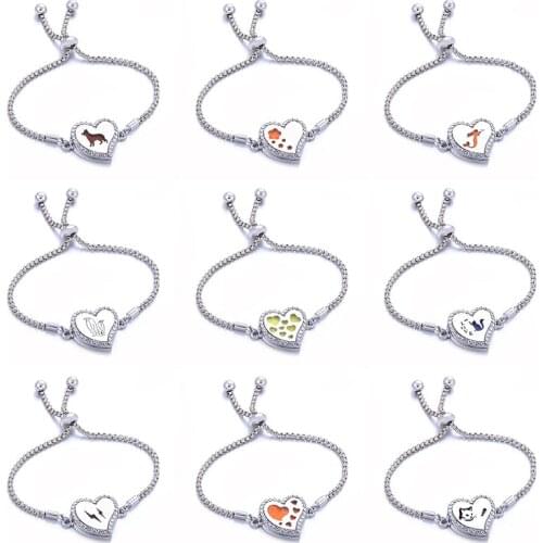 Aromatherapy Jewelry Bracelet Adjustable Perfume Aromatherapy Essential Oils Diffuser Bracelet Crystal Heart Locket Bracelet