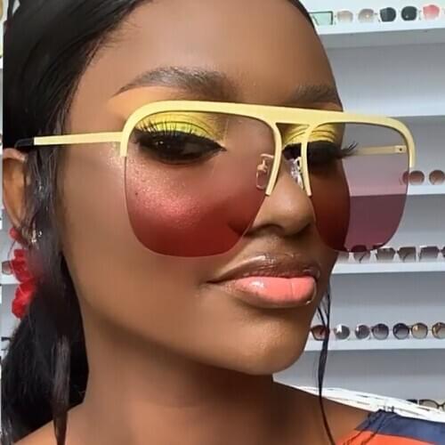 2020 New Half Frame Alloy Sunglasses For Women Vintage Rimless Quare Eyewear Men Retro Uv400 Sun Glasses Female Pink Yellow