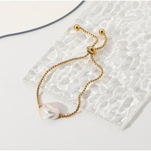 18k Gold Plated Stainless Steel Bracelet For Women Freshwater Baroque Pearl Waterproof Jewelry Adjustable Bracelet