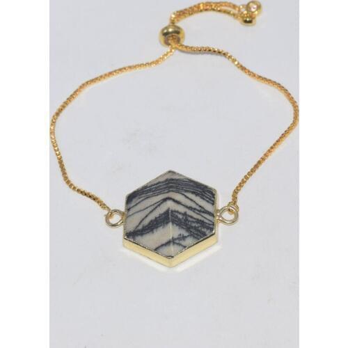 Natural Gem Stone hexagonal Connector bracelet femme 2019 Gold Bezel Grey Chakra Big gossip zebra stone chain women bracelet