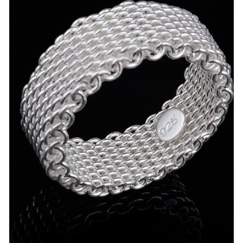 2019 Fashion 9mm Wide Silver Color Mesh Net Ring O Knit Weave Web Finger Ring For Women&Men Gift Punk Wedding Stamp Jewelry