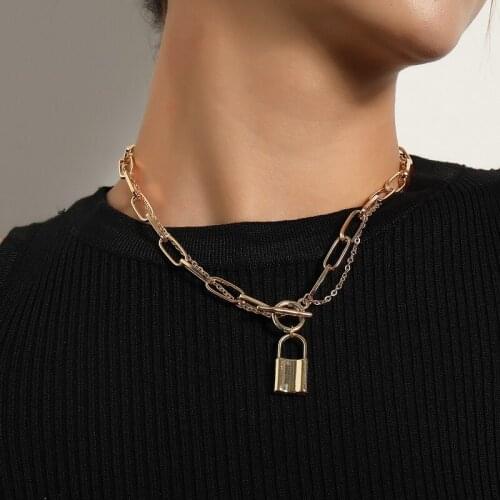 Vintage Punk Thick Chains Lock Pendant Necklaces for Women Trending OT Buckle Geometric Colar Choker Necklace Jewelry Gift