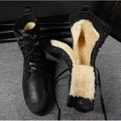 Winter Men Warm Wool Lining Snow Boots Top Quailty Real Leather Motorcycle Safety Shoes Platform Real Fur Liner Work Ankle Boots