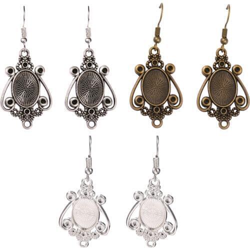 JUYA 10 Pairs/20pcs 10x14mm Cabochons Oval Flower Earring Settings Bezel Blank Cabochon Base For DIY Earring Jewelry Making