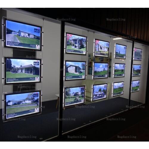 18PCS Single Sided Acrylic Frame A3 Landscape LED Window Display Light Panels Real Estate Agent LED Window Display System Kits