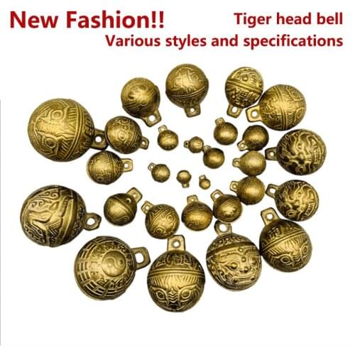 2022 Fashion High quality Christmas Ornaments Brass Copper Bell Tiger Head Bell Little Antique Metal Gold small to bigger Bells