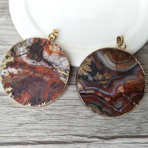 5pcs Natural Mexico stone Pendant, gold color round shaped charms Peacock Gem stone Jewelry necklace Making P650