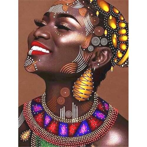 African Woman DIY Cross Stitch Embroidery 11CT Kits Needlework Craft Set Cotton Thread Printed Canvas Home Dropshipping