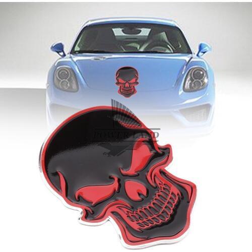 Aluminum Car Styling Refitting Car Motorcycle Black + Red Skull Decal Sticker Badge Emblem Universal Fit for Most Car Truck