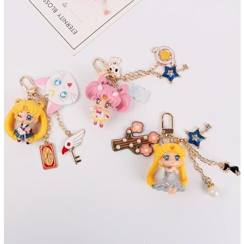 Anime Sailor Moon Keychain Creative Cartoon Cute Cat Pretty Soldier Figures Model Dolls Bag Pendant Decoration Girls Gifts New