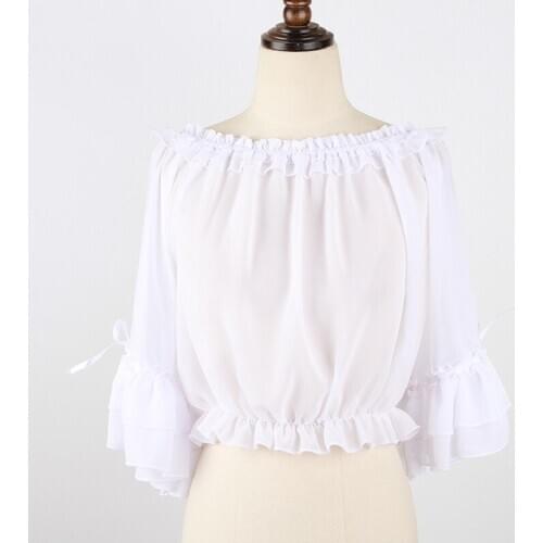 White Lolita Blouse Ruffle Kawaii Clothing Victorian Gothic Shirt Half-sleeve Princess Tops Lolita Party Cosplay Clothes DCC052