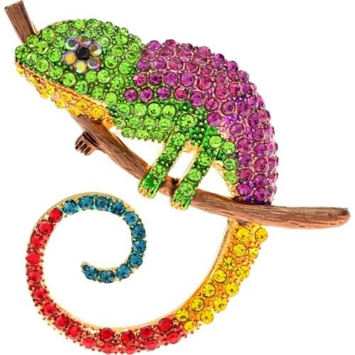 CINDY XIANG Large Lizard Chameleon Brooch Pins Cute Animal Rhinestone Brooches Fashion Enamel Jewelry Accessories Friends Gifts