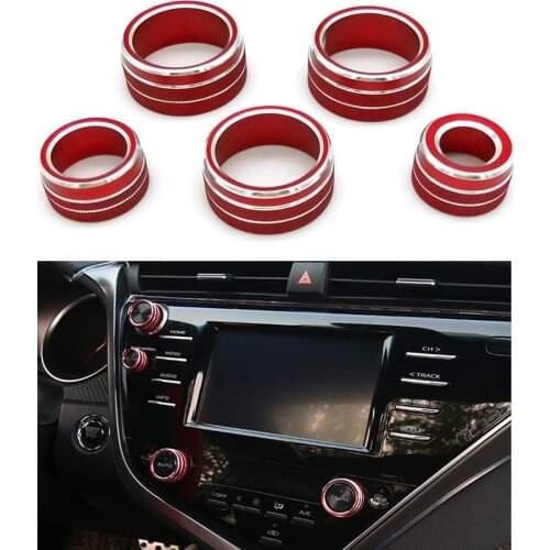5pcs Car Center console air conditioning knob volume control Button Decorative Ring Cover Trim for toyota camry 2020 2018 2019