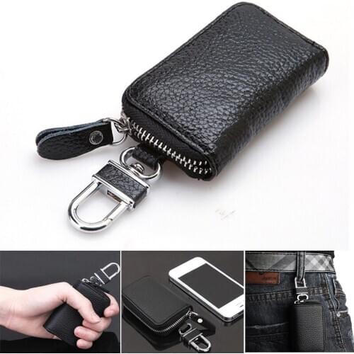 Leather Keychain Men Women Key Holder Organizer Pouch Cow Split Car Key Bag Wallet Housekeeper Key Case Mini Card Bag