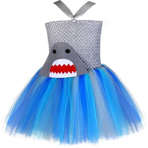 Girls Shark Tutu Dress Under The Sea Theme Birthday Party Dress Kids Toddler Photo Prop Halloween Ocean Fish Costume Girls Dress