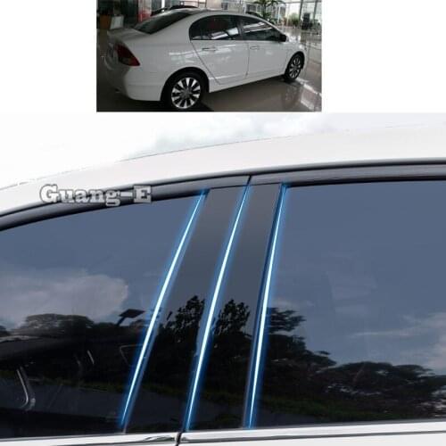 For Honda Civic 8th 2006-2010 Car PC Material Pillar Post Cover Door Trim Window Piano Black Molding Sticker Plate 6pcs