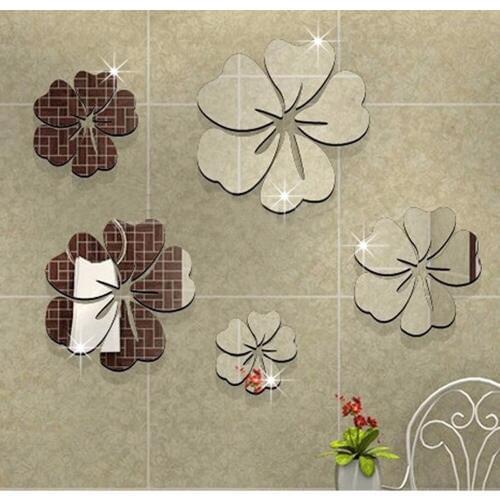 Funlife The New 5 Flower Hibiscus Flower Mirror Wall Sticker Removable Decorative Picture Acrylic Mirror Decorative 361004