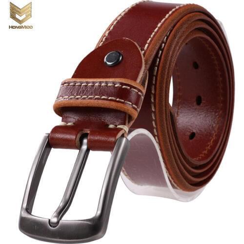 Hongmioo 2017 Top Cow Genuine Leather Handcrafted Belts For Men Alloy Buckle Vintage Mens Belts Ceinture Homme Free Shipping
