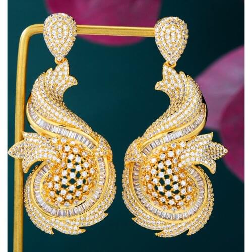 JIMBORA Luxury DUBAI Style Sparkly Dangle Earring Woman Full Mirco CZ Paved Cubic Zircon Bridal Wedding Fashion Earrings Jewelry