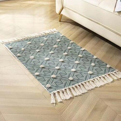 Tufted Ethnic Style Mats Nordic Cotton Linen Bay Window Floor Mat Bedroom Bedside Carpet Living Room Coffee Table Rugs Tapestry