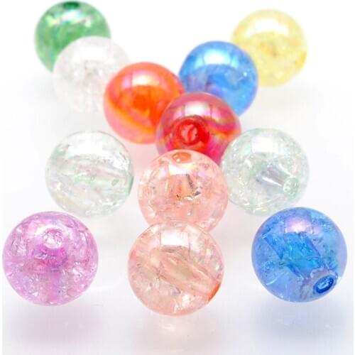 Colorful Acrylic Crackle Beads Round Loose Lucite Jewelry Beads 8mm 10mm 12mm DIY Necklace Bracelet Plastic Spacer Beads
