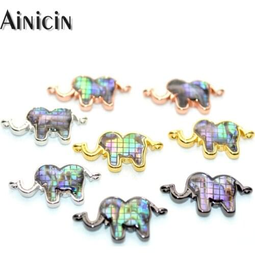 Rainbow Color Abalone shell Splicing combination Elephant Copper Connectors 10x20mm DIY Jewelry Making Findings 20pc/lot