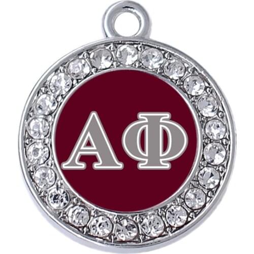 Double Nose Alloy Metal Inlay Sticker Greek Letters Alpha Phi Charm Pendant Sorority Fraternity Member Jewelry For Souvenir Gift