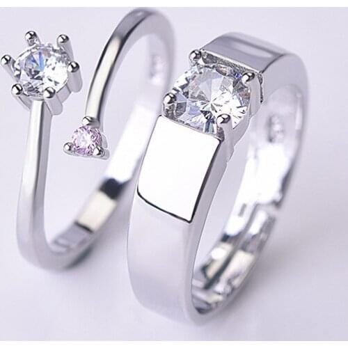 2021 New Adjustable Lover Rings For Women Men Trendy Silver Plated Statement Zircon Jewelry Engagement Party Valentine Day Gifts