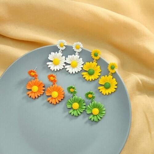 New Arrival Cute Yellow/White/Orange/Green Color Daisy Stud Earring Hairpin For Women Korean Ethnic Charming Date Gift Jewelry