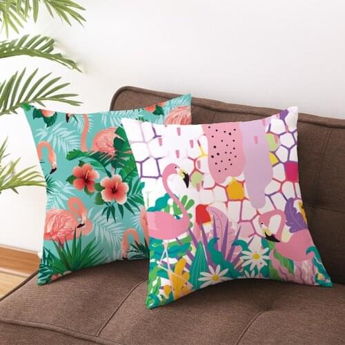 New Cartoon Wolf Flamingo Pattern Chair Pillowcase Peach Skin Digital Printing Sofa Cushion Home Decoration Products Pillow