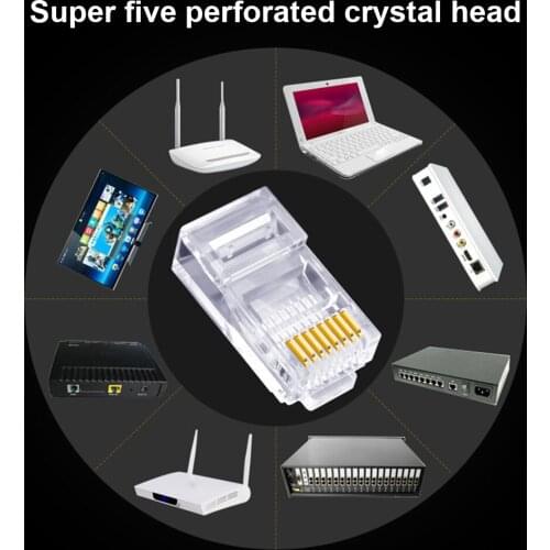 100x Gigabit Bulk Ethernet Crimp Connectors Gold Plated Cat5 Connector Unshielded RJ45 Ethernet Cable Modular Plugs