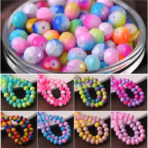 Painted Rainbow Style Opaque Glass 6x4mm 8x6mm 10x7mm Rondelle Faceted Loose Spacer Beads for Jewelry Making DIY Crafts