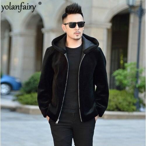 Real Fur Coat Winter Jacket Men Double Side Wear Sheep Shearling Real Fur Coat Men Warm Wool Jackets Veste Homme 8070 YY1205