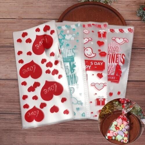 50pcs Plastic Bags for Treat Candy Cookie Valentines Day Party Favor Bags, for Bakery, Chocolate,Snack Wrapping,Wedding