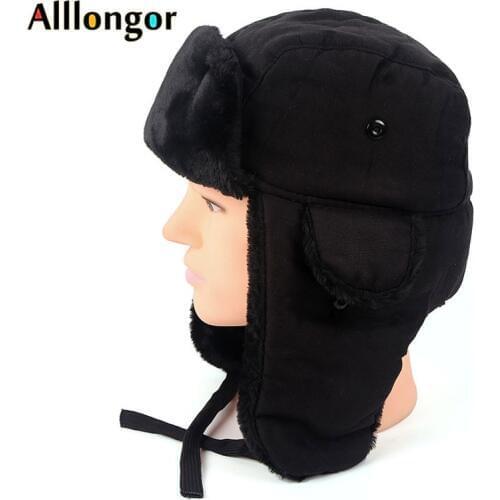 New 2020 Winter Russian Ushanka Hat Soviet Black Bomber pilot Hats Fur Outdoor Warm Thicker Caps with Ear Flap gorro ruso hombre