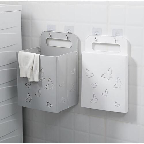 Collapsible Laundry Hamper Portable Plastic Bathroom Laundry Basket Wall-Mounted Dirty Clothes Storage Basket Space Save