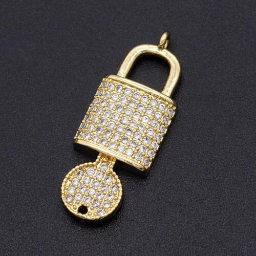 10x26mm CZ Zircon DIY Jewelry Lock and Key Charm Connectors Wholesale Jewellery Connector Bracelet Making Connector Factory Sale