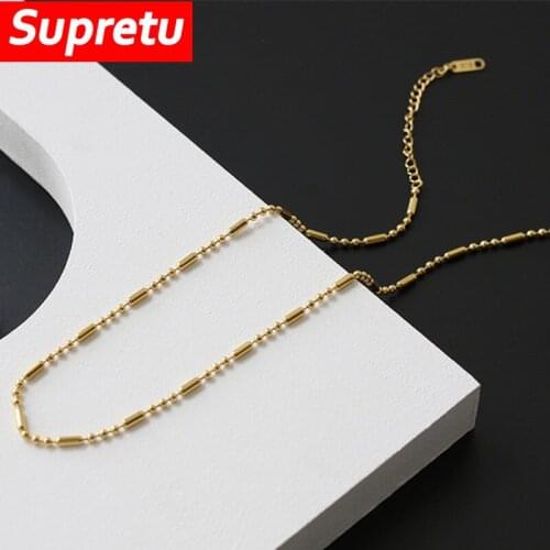 Supretu Bohemian Beaded Necklace Pating 18K Gold for Women Female Asymmetrical Minimalism Best Birthday Party Fine Jewelry