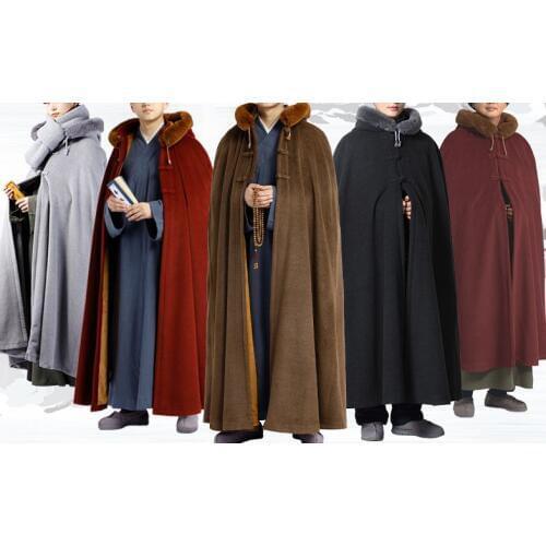 Unisex 6colorwinter warm lay meditation cloak zen suits Buddhist robe shaolin monk cape kung fu uniform monks gray/blue/coffee