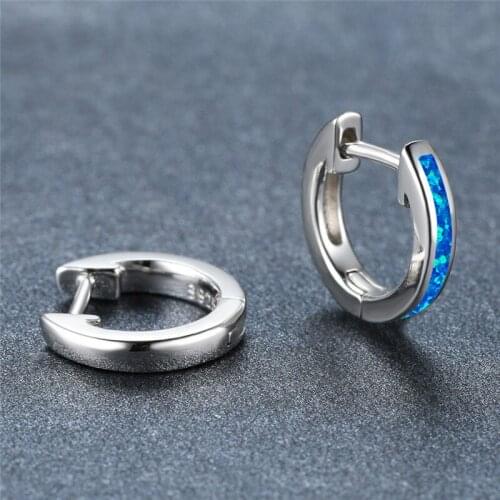 Vintage Bridal Small Earrings Classic Female Blue White Opal Earrings Charm Silver Color Hoop Earrings For Women Wedding Jewelry