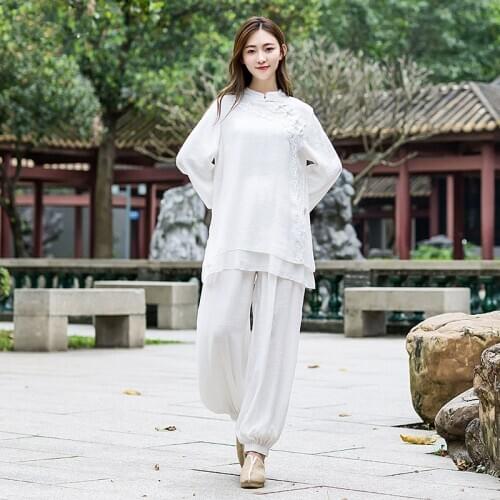 Women Yoga Tai Chi Kungfu Meditation Uniforms Cotton Loose Outfits Jogging Casual Fitness Workout Set Sportswear Sweatshirt+pant