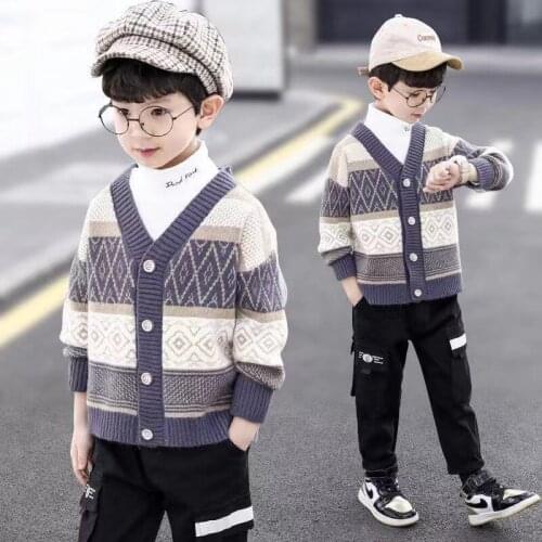 Boys Sweater Kids Outwear Tops Jackets 2021 Beige Blue Fleece Thicken Warm Winter Autumn Costume Teenage Children Clothing