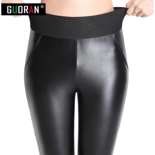Plus size 4XL faux leather pants women PU leggings elastic high waist skinny stretch thicken warm pencil pants female trousers